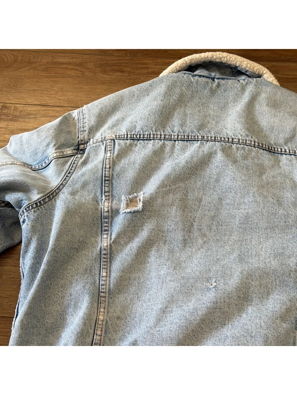 Vtg Silver Spur Western Sherpa Denim Jacket Thrashed XL